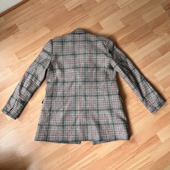 Sandro Gray Cream Rust Checked Double-Breasted 80% wool Blend Blazer - Picture 5 of 7